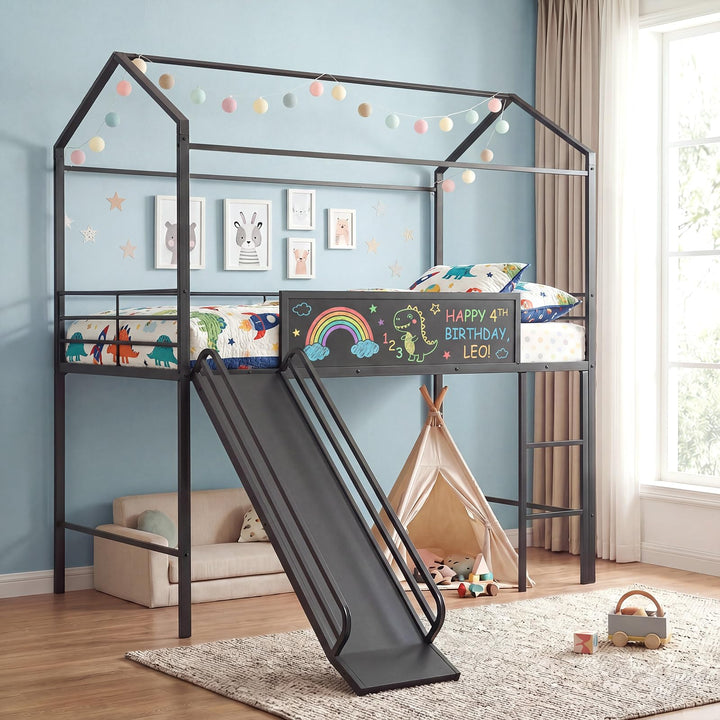 Giantex Twin Size House Loft Bed | Low Loft Bedframe w/Roof