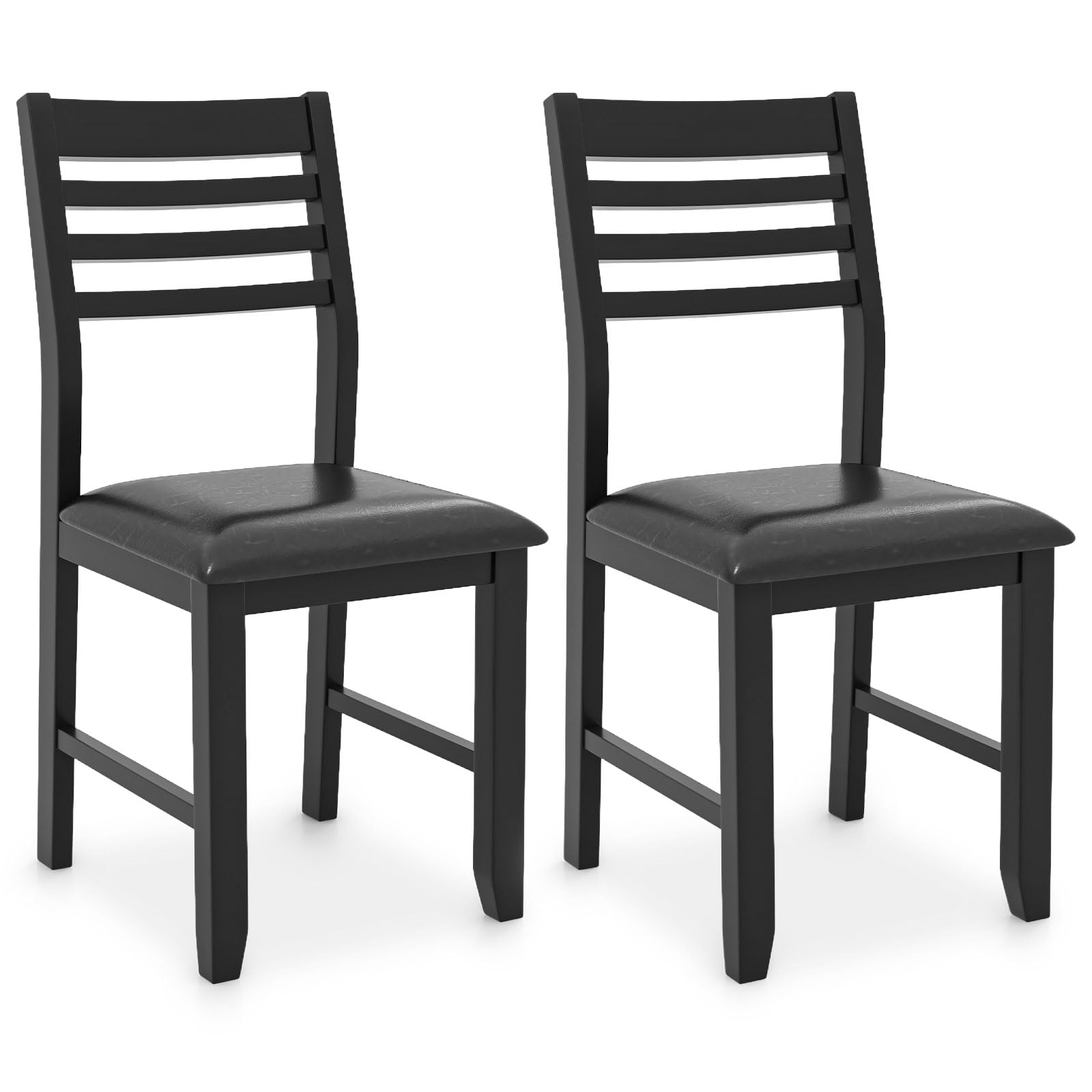 Giantex Dining Chairs Black, Faux Leather Upholstered Kitchen Chairs w/Padded Seat & Ladder Back