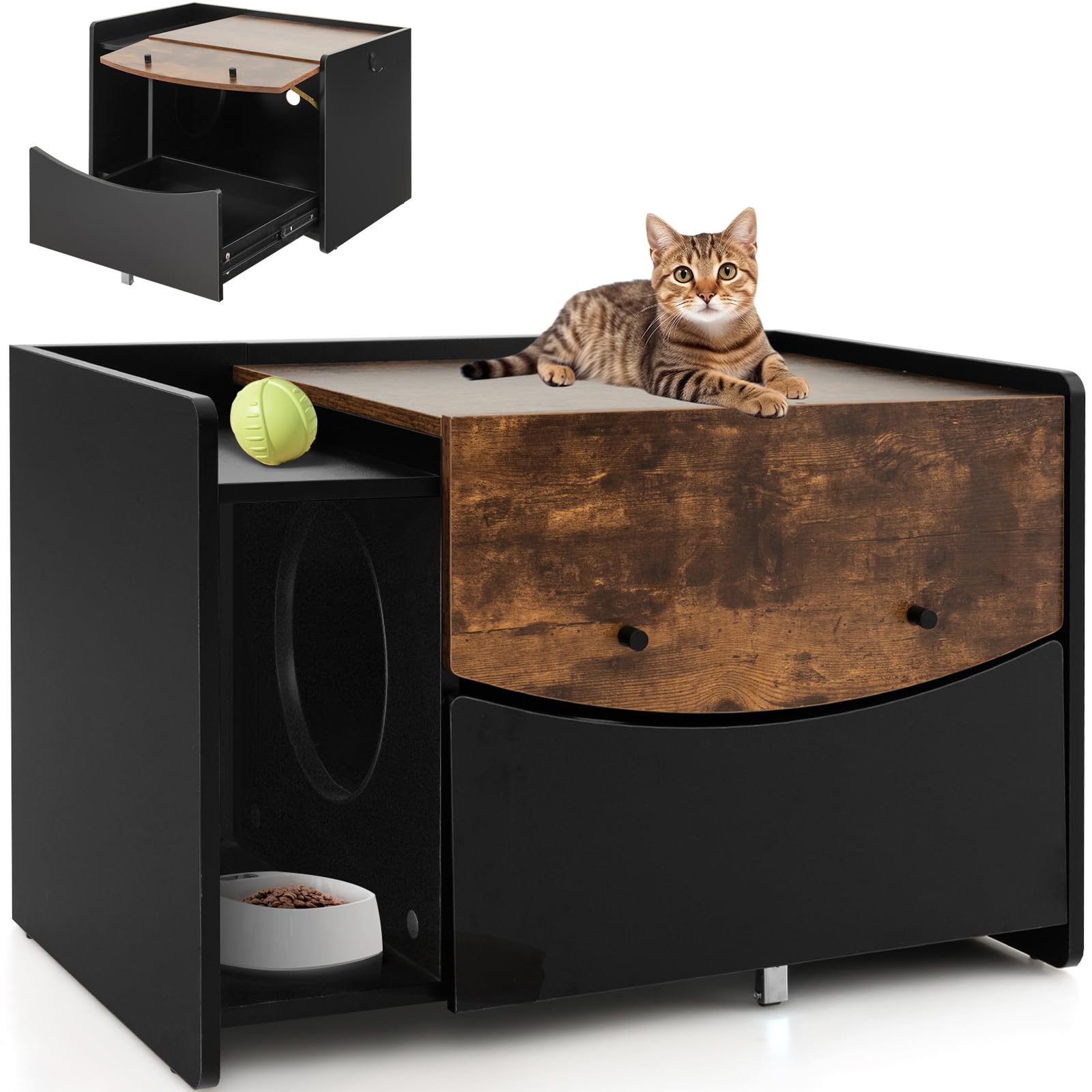 Giantex Cat Litter Box Enclosure - Hidden Cat Washroom Furniture with Rolling Pull-Out Drawer