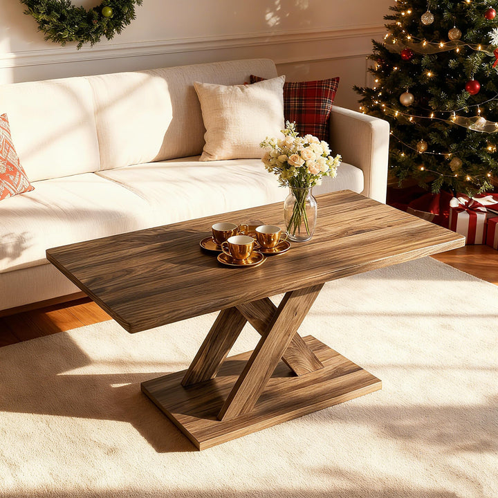 Giantex 37.5 Inch Wood Living Room Table with Stable Base & Rubber Wood Connection