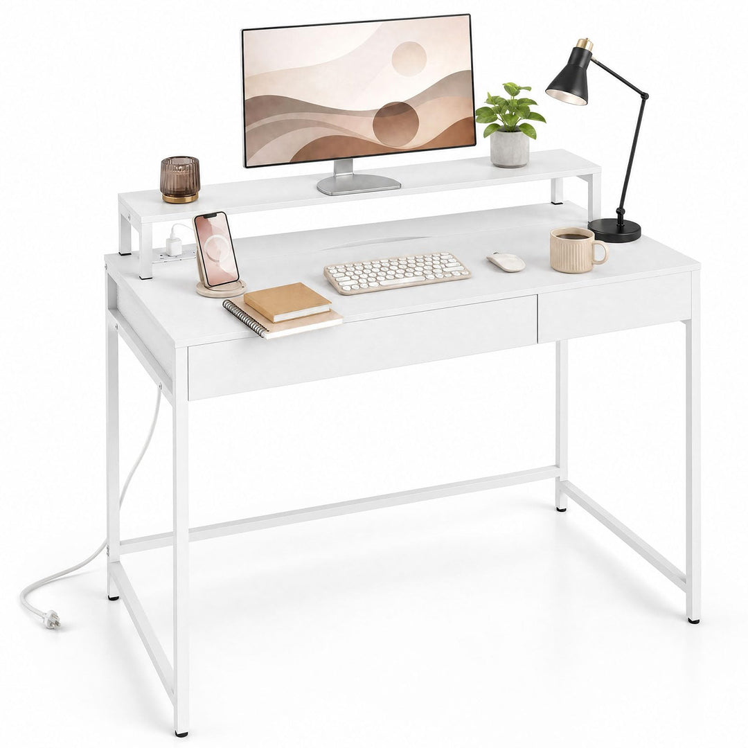GIANTEX Computer Desk with Power Outlets &amp; Removable Monitor Shelf