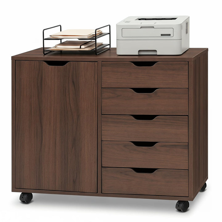 Giantex 5 Drawer Storage Cabinet on Wheels with Adjustable Shelf