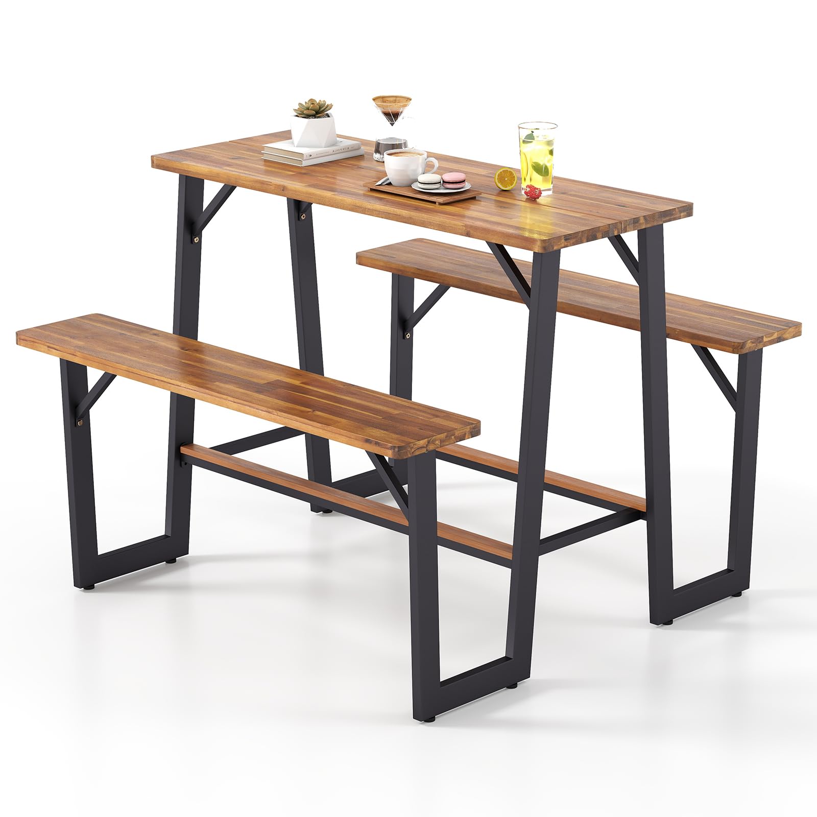 Giantex 4.5FT Picnic Table Bench Set for 4 Acacia Wood Outdoor Giantex 4.5FT Picnic Table Bench Set for 4 Acacia Wood Outdoor