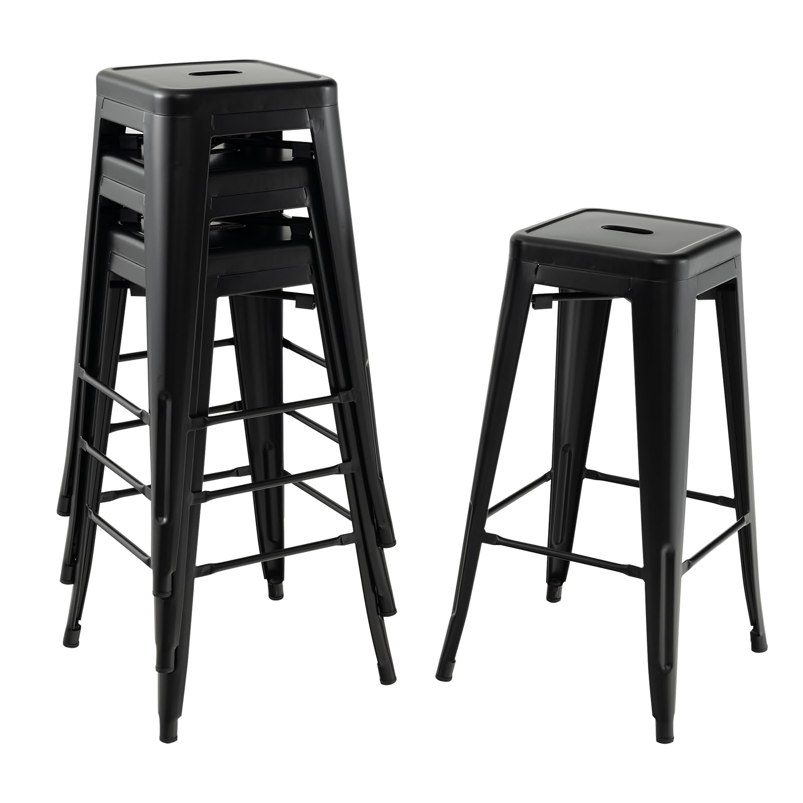 Giantex Metal Backless Bar Stools Set of 4, 30" Bar Height Modern Industrial Barstools w/Cut-out Handle