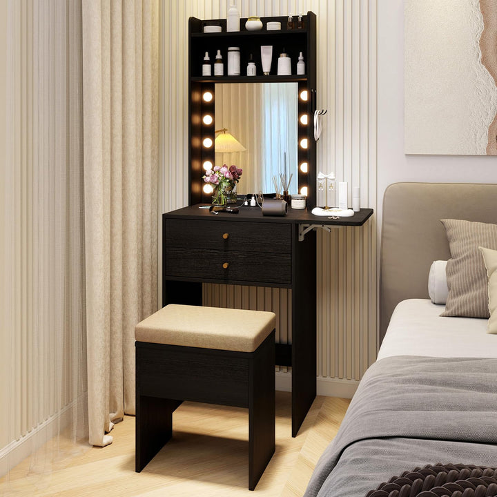 CHARMAID Compact Girls Vanity Desk 20-Inch Narrow Tall Makeup Table(With Stool)