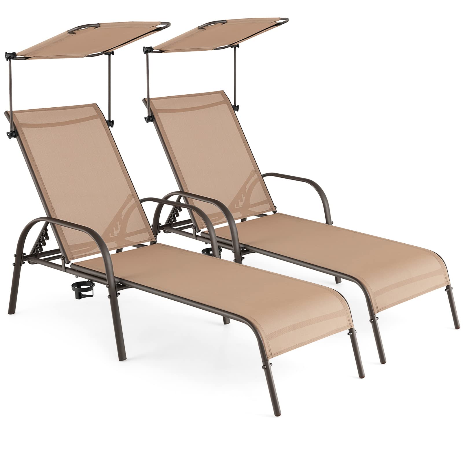 Giantex Patio Chaise Lounge Chair - Outdoor Beach Chair with Adjustable Canopy, Metal Frame Sunbathing Lounger for Outside