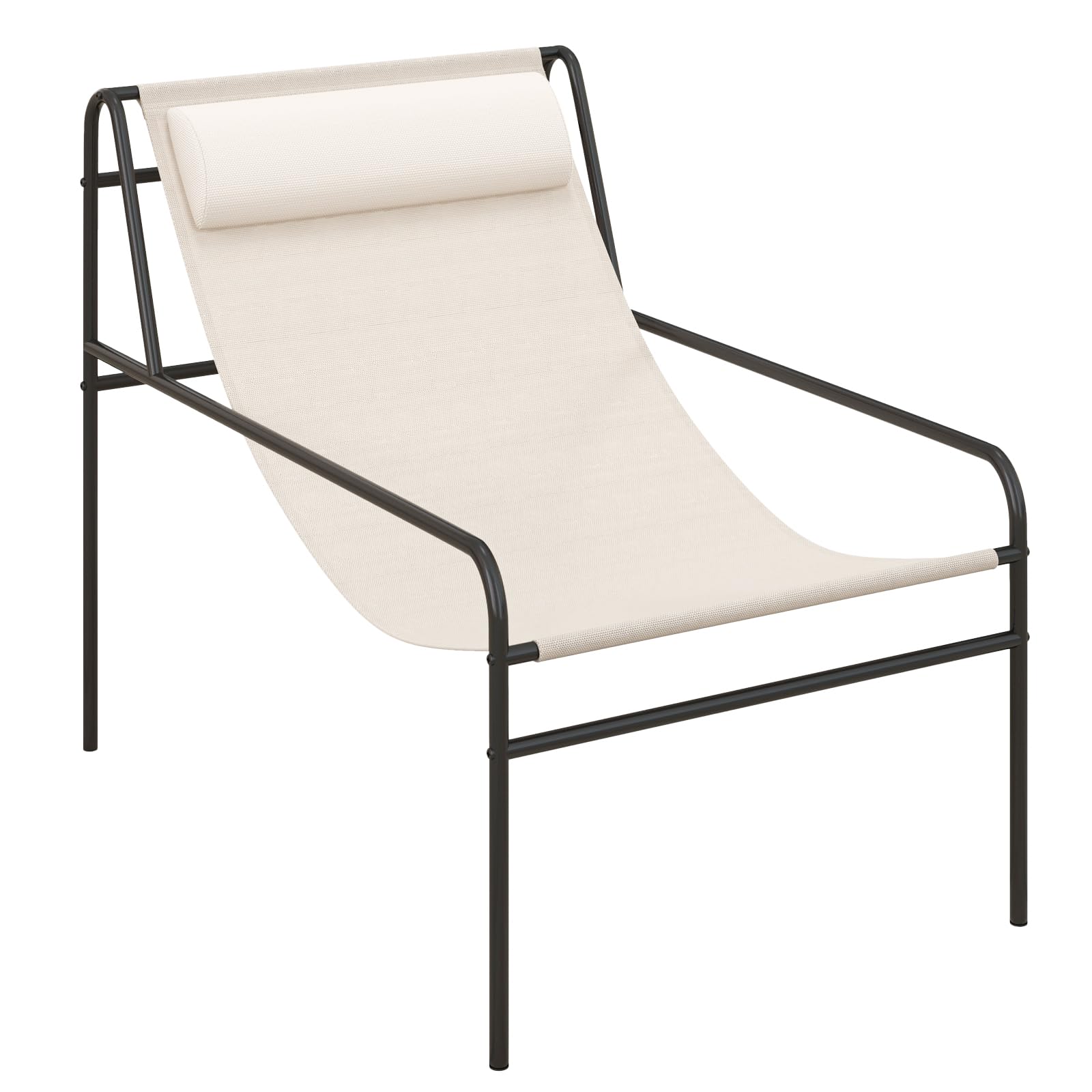 Giantex Patio Sling Lounge Chair, Modern Sling Accent Chair with Removable Headrest Pillow