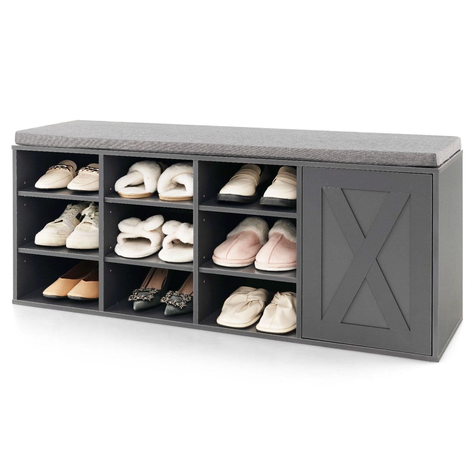 Giantex Shoe Bench, 3 Tier 9 Cubes Storage Bench with Adjustable Shelves (Rustic Brown)