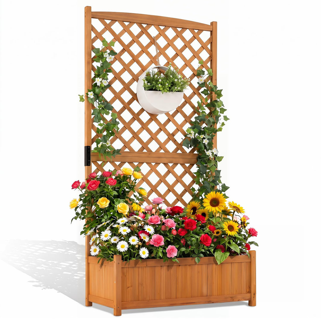 Giantex 71" Wooden Raised Garden Bed with Trellis (1/2)