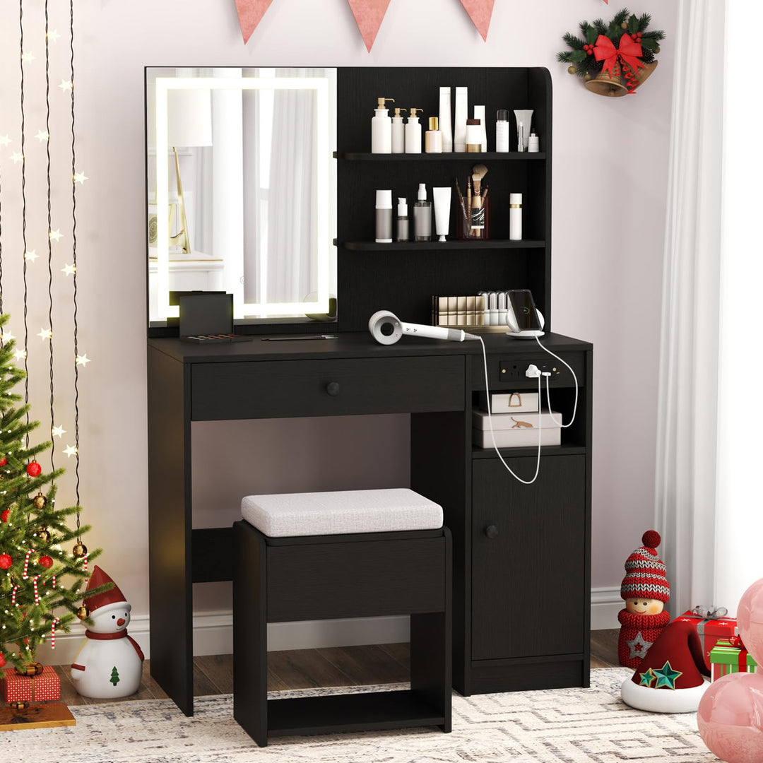 Vanity Desk with Mirror and Lights for Bedroom