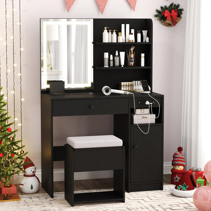 Vanity Desk with Mirror and Lights for Bedroom