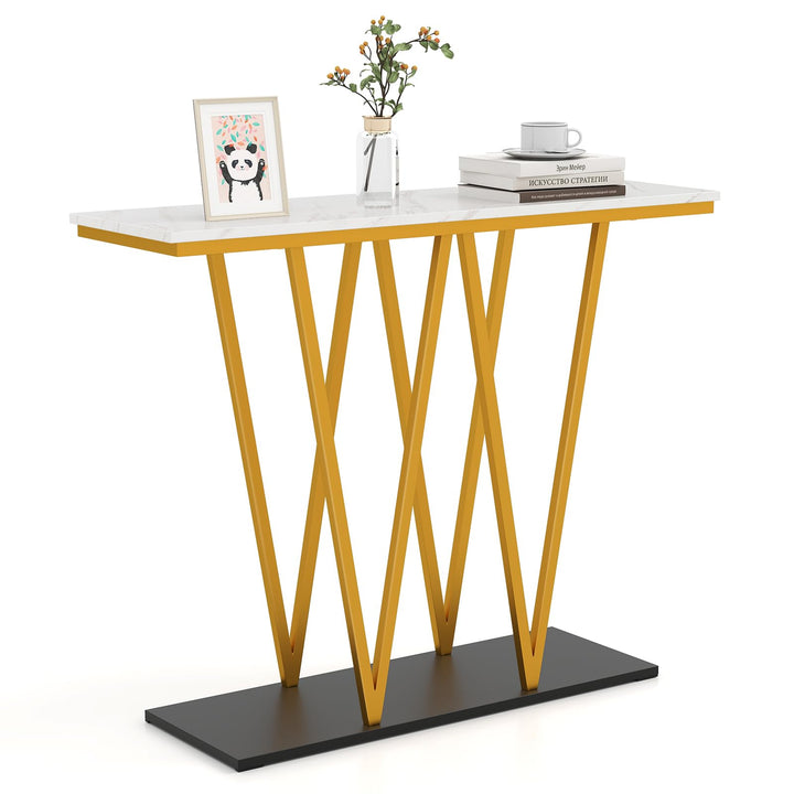 Giantex Gold Entryway Table 40 Inch Modern Console Table with Faux Marble Table and Metal Frame