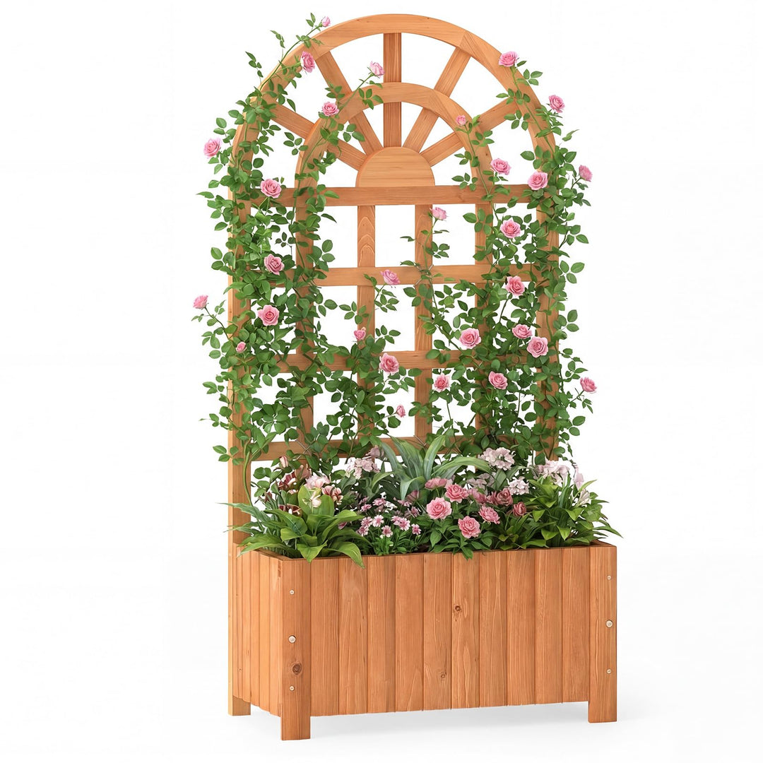 Giantex Wooden Raised Garden Bed with Trellis 48 Inch Outdoor Screen
