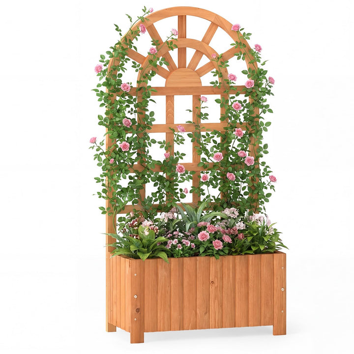 Giantex Wooden Raised Garden Bed with Trellis 48 Inch Outdoor Screen
