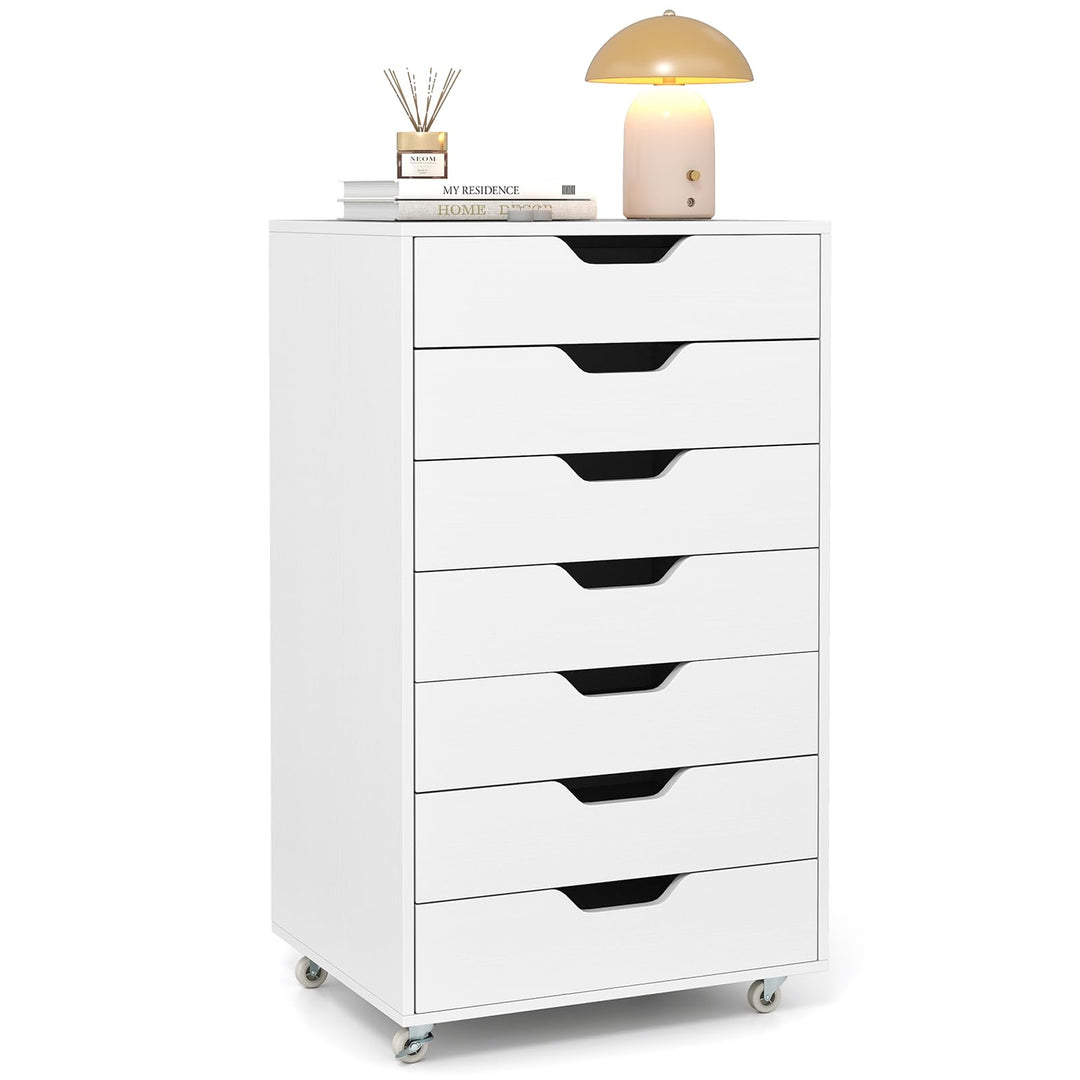 Giantex 7-Drawer Chest Wooden Storage Dresser with Lockable Wheels