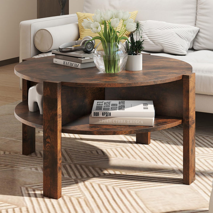 Giantex Round Coffee Table with Storage Shelves