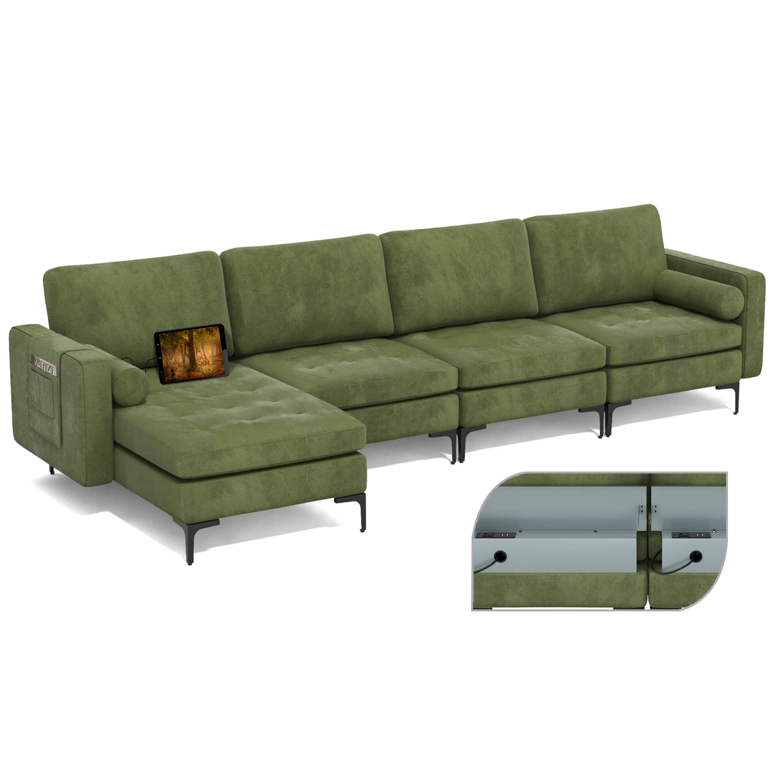 Giantex Sectional Sofa Couch, Convertible Sleeper with 2 or 1 USB Ports Socket