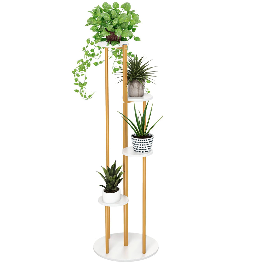 Giantex 4 Tier Plant Stand Indoor, Tall Plant Shelf with Marble Texture for Multiple Potted Plants, Tiered Metal Plant Holder Flower Display Rack for Living Room Balcony Porch