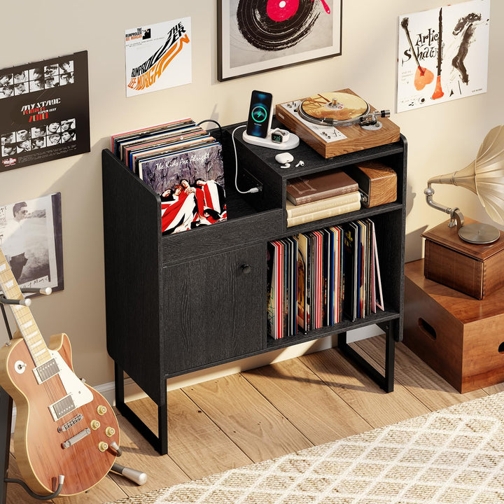 Giantex Record Player Stand with Open Shelf &amp; Cabinet Hold Up to 250 Albums