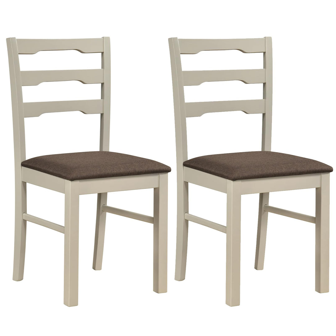Giantex Wood Farmhouse Upholstered Kitchen Chairs with Ladder Back Design (2/4)