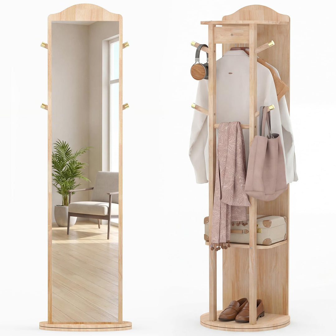 CHARMAID 66" x 19" Swivel Full Length Mirror with Coat Rack