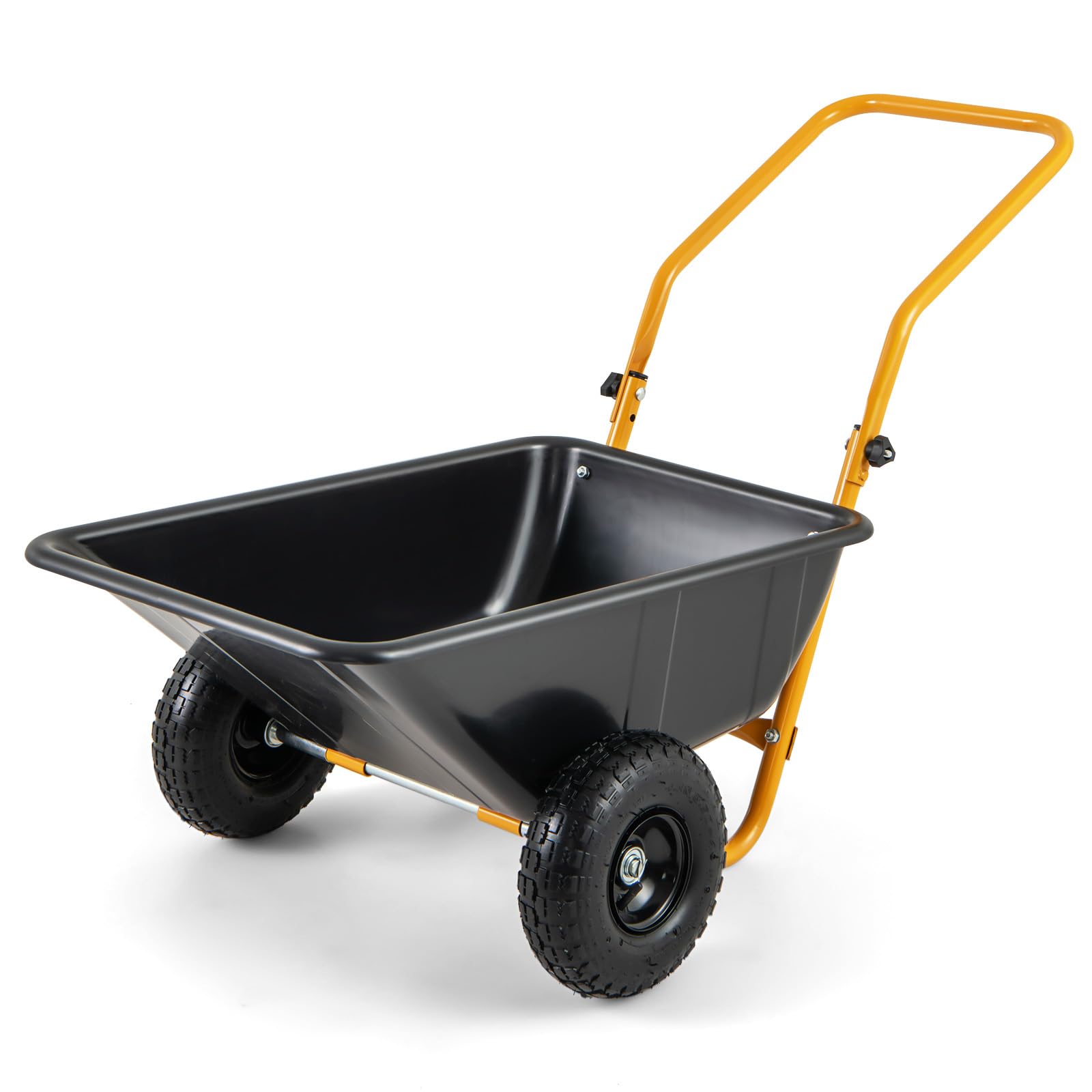 Giantex Dual-Wheel Wheelbarrow, Heavy-Duty Garden Utility Cart with Built-in Stand, Pneumatic Tires, 330 Lbs Capacity, Foldable Handle