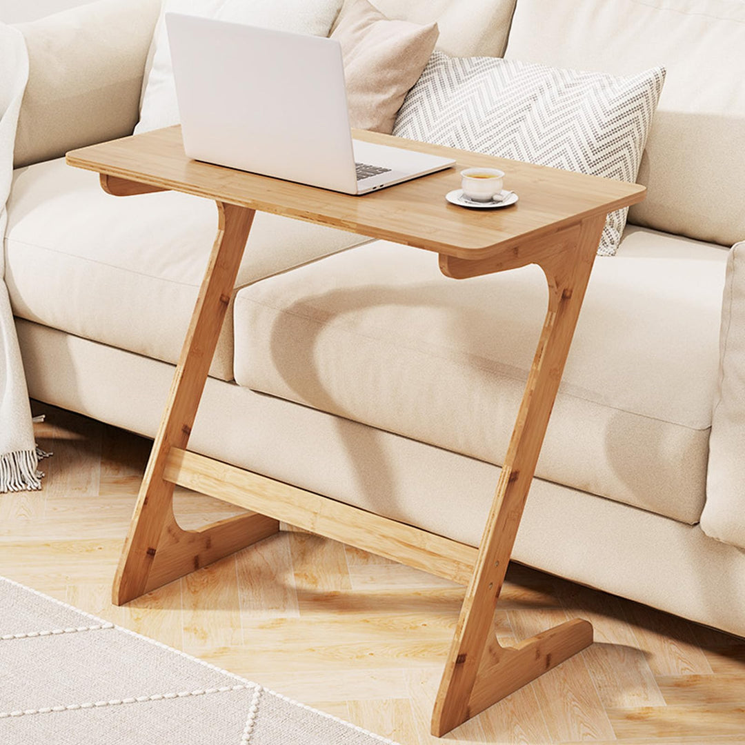 Giantex Bamboo TV Tray Table, Z Shaped Sofa Couch Side Table for Eating Snacks Coffee Laptop