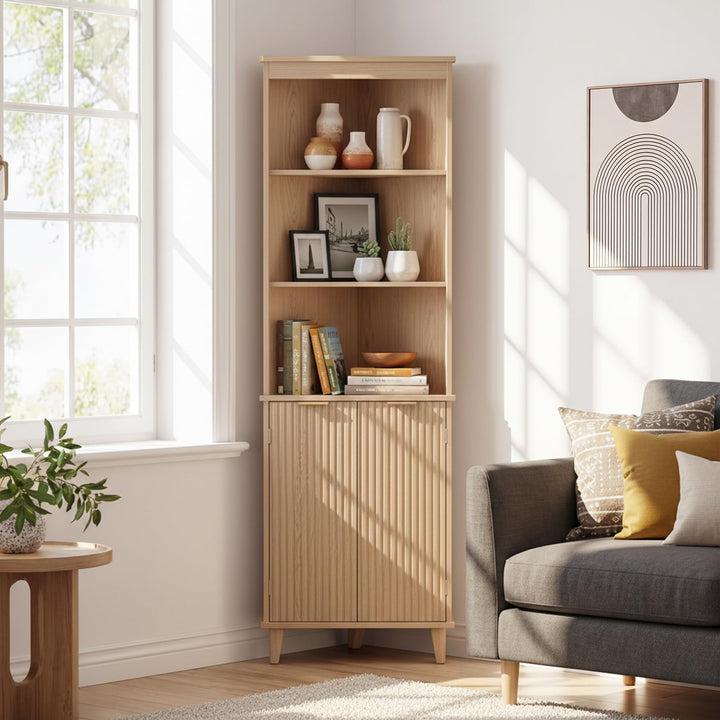 Giantex 68" Tall Corner Cabinet with Fluted Doors