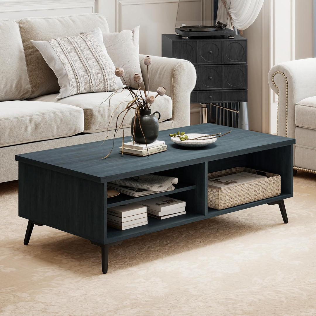 Giantex 2-Tier Mid Century Modern Coffee Table with Storage Shelves Compartments