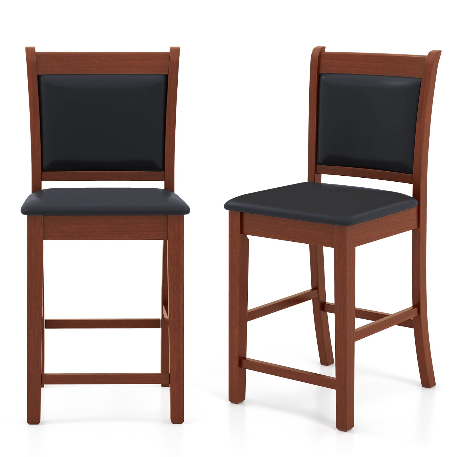 Giantex 24.5" Bar Stools Set of 2, Upholstered Counter Height Bar Stools w/Faux Leather Cushion & Footrest