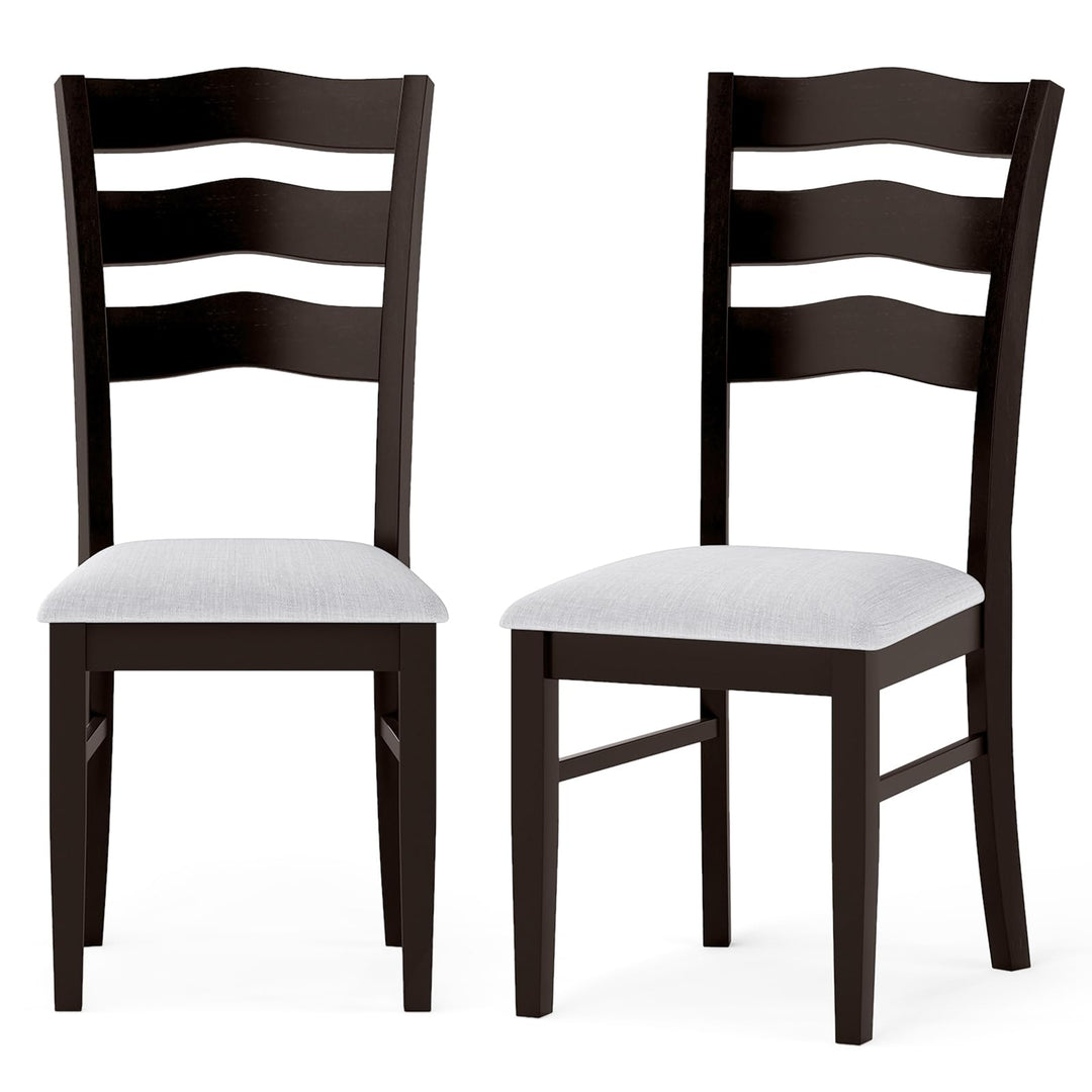 Giantex Wooden Dining Chairs Set of 2/4 with Rubber Wood Legs Fabric Padded Seat Wavy Ladder Back