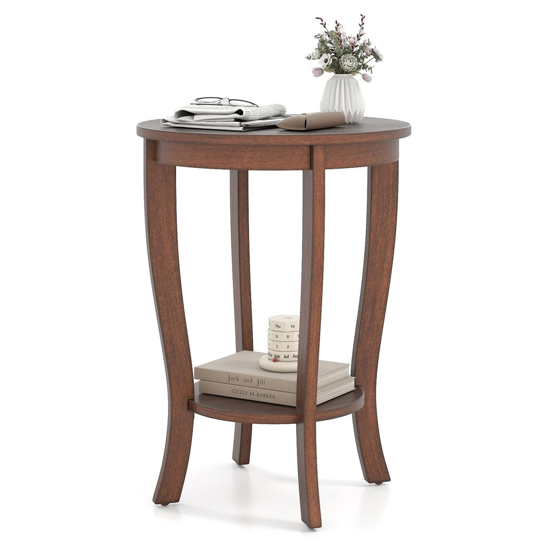 Giantex Round End Table with Storage Shelf Set of 2, Retro Nightstand with Solid Wood Legs, 24.5" Accent Table for Small Spaces