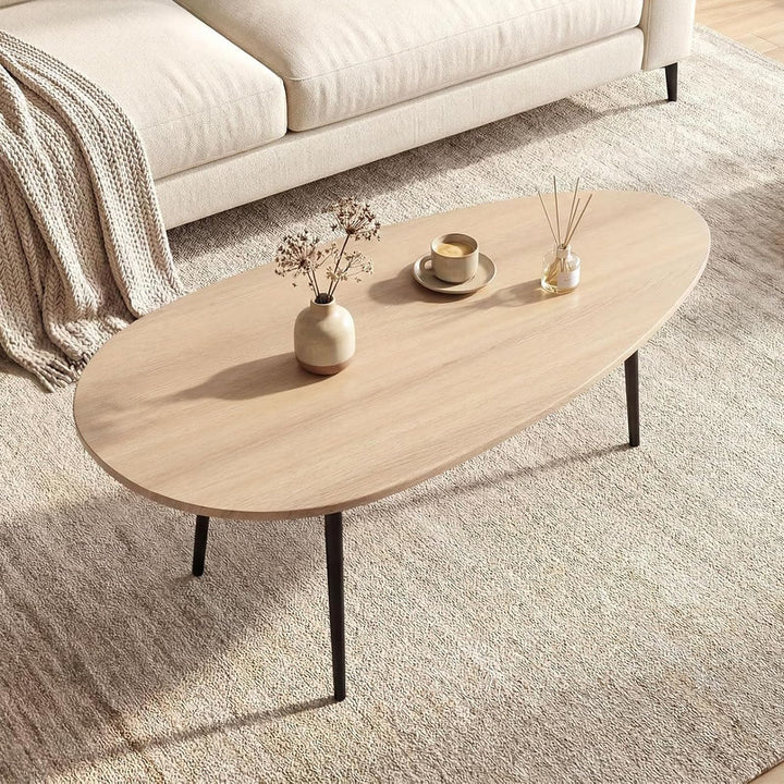 Giantex Oval Mid Century Modern Coffee Table Sturdy Metal Frame and Compact Design