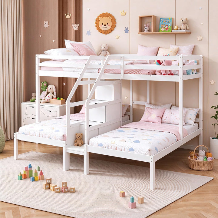 GIANTEX Twin Triple Bunk Bed w/Storage Stairs