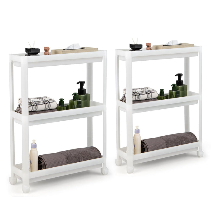 Giantex 2 Pack 3 Tier Slim Rolling Storage Cart with Wheels, Detachable Utility Cart with Drainage Holes