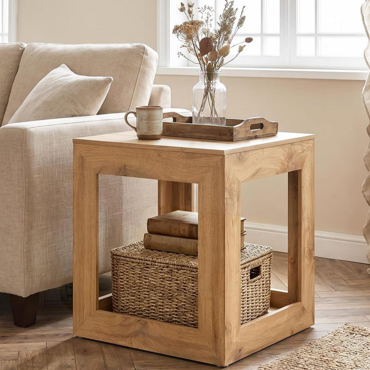 GIANTEX 20" Square Farmhouse End Table with 2-Tier Storage Shelf (1/2)