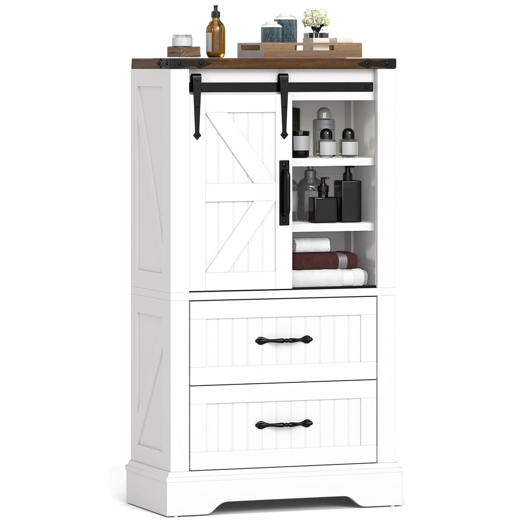 Farmhouse Bathroom Floor Cabinet Freestanding Wooden Storage Organizer