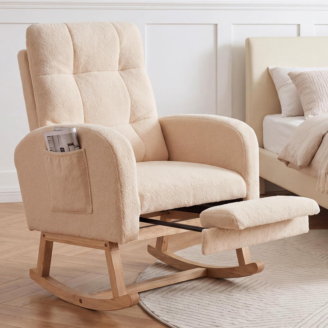 GIANTEX Nursery Rocking Chair, Teddy Upholstered Glider Chair with Footrest