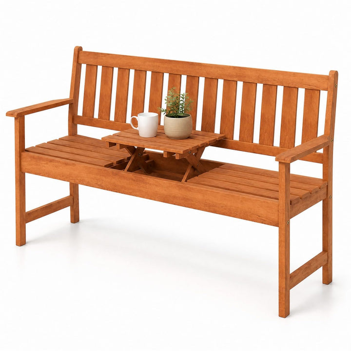 GIANTEX 59" Outdoor Bench with Pull-Out Center Table