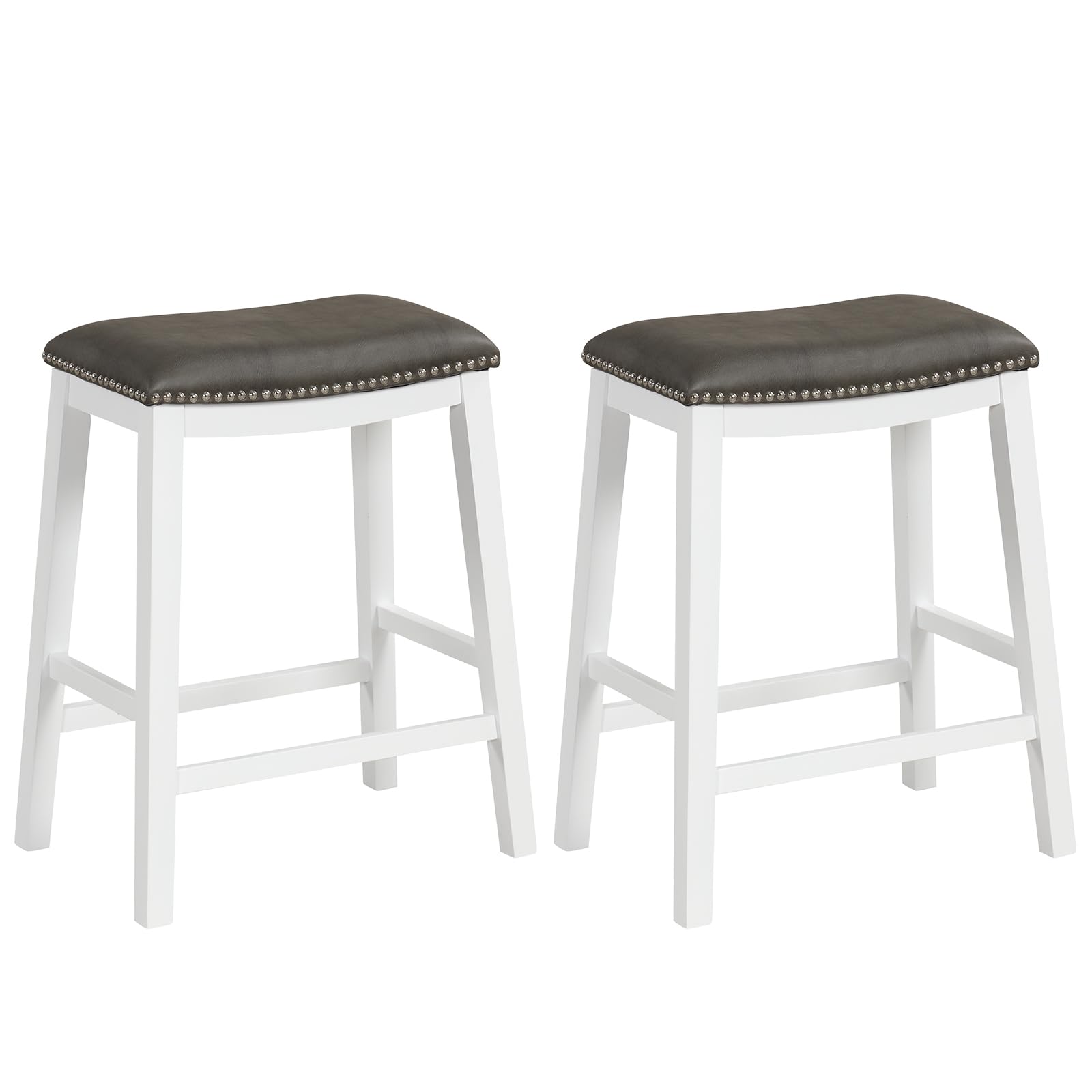 Giantex 26" Counter Height Bar Stools Set of 2, Faux PVC Leather Farmhouse Barstools w/Padded Seat