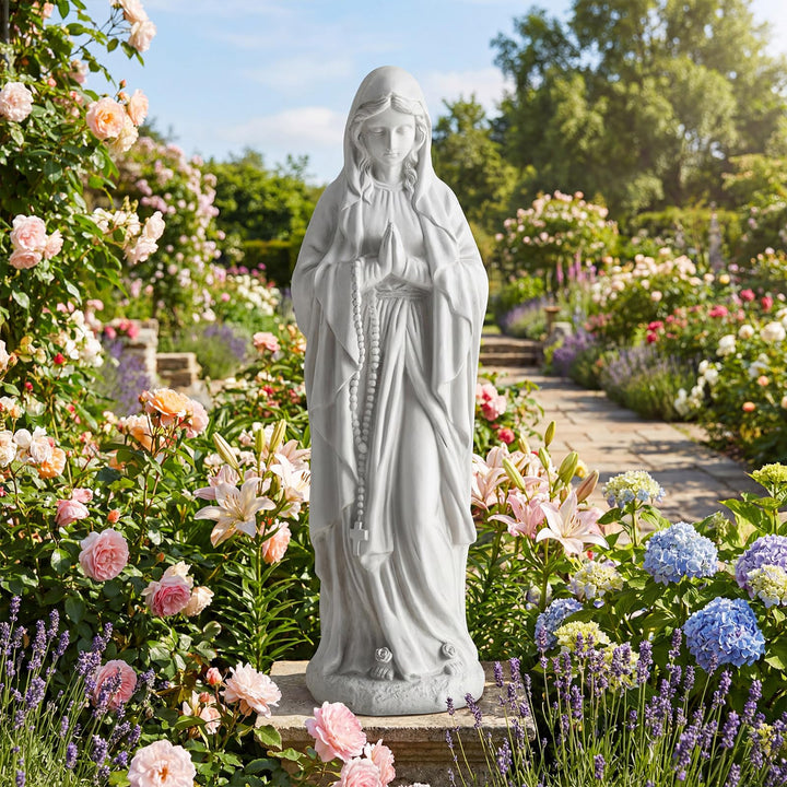 Giantex Virgin Mary Praying Statue 29.5" | Blessed Mother Outdoor Religious Statue with Rosary Beads