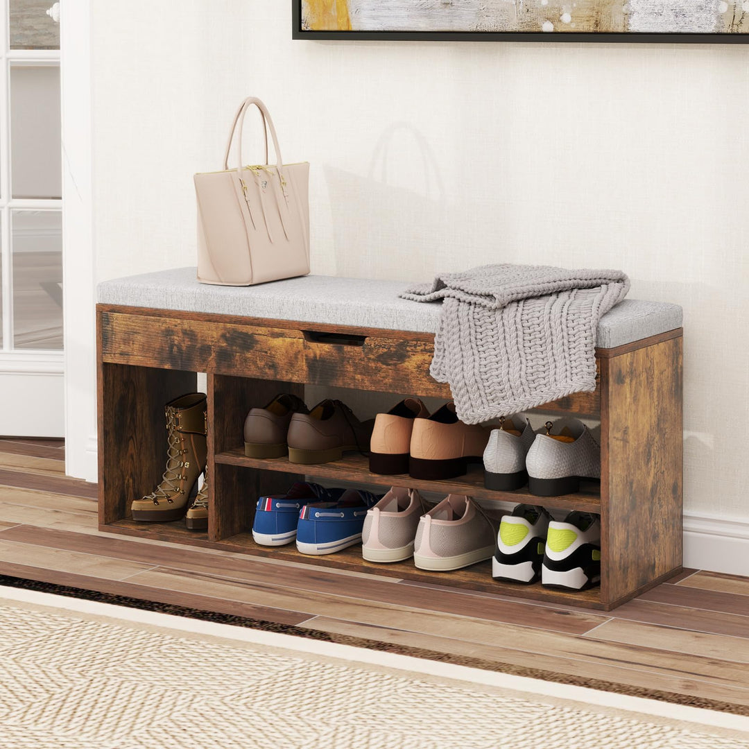 Giantex 3 Tier Shoe Rack Organizer with Flip Top Storage and Padded Seat Cushion