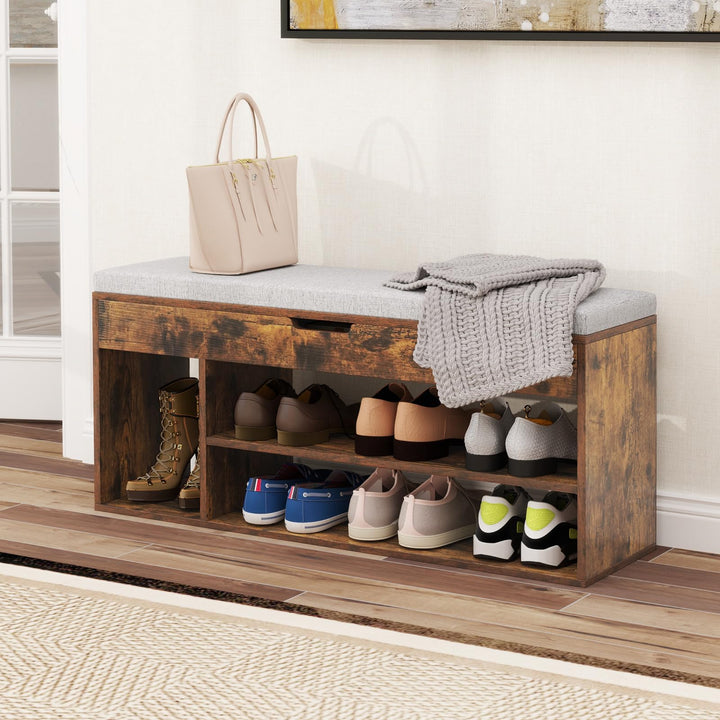 Giantex 3 Tier Shoe Rack Organizer with Flip Top Storage and Padded Seat Cushion