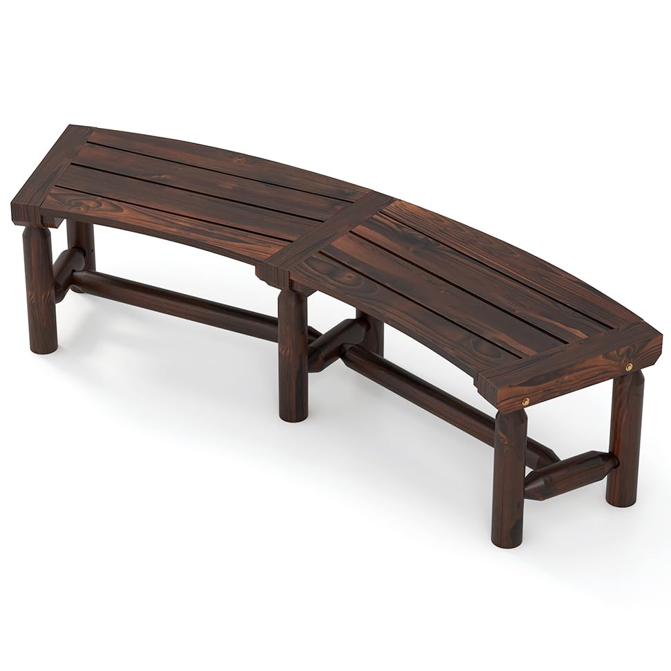 Giantex Wooden Outdoor Bench for 2-Person - Fire Pit Chair Bench