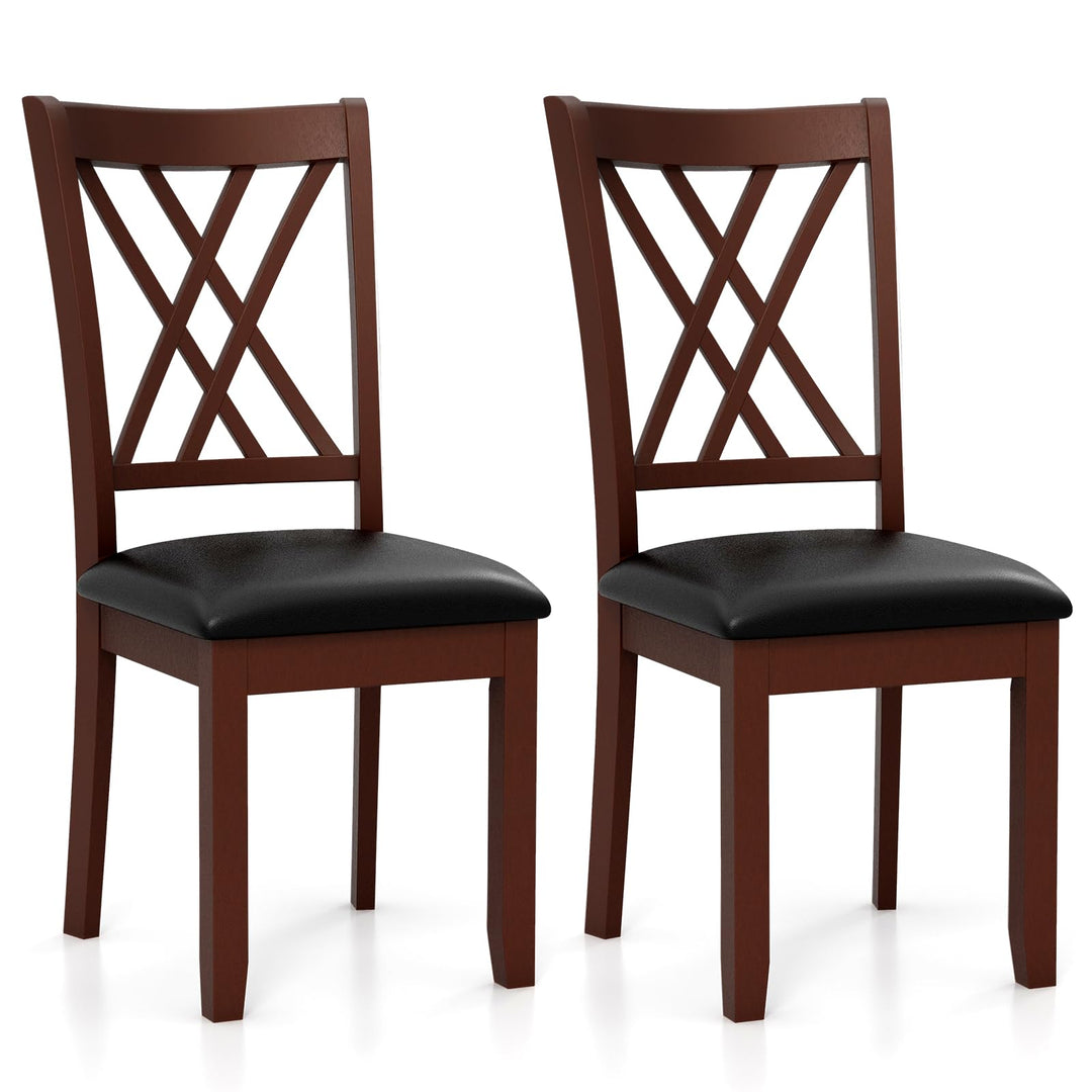 Giantex Wood Dining Chairs Set of 2, Faux Leather Upholstered Kitchen Chairs with Rubber Wood Legs