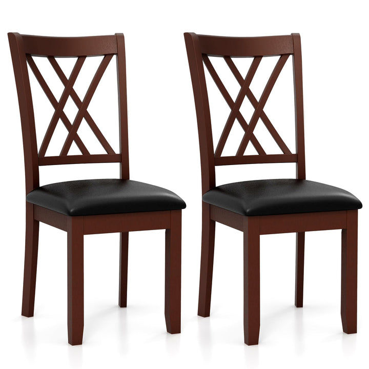 Giantex Wood Dining Chairs Set of 2, Faux Leather Upholstered Kitchen Chairs with Rubber Wood Legs