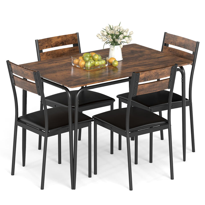 Giantex 5-Piece Dining Table Set Industrial Rectangular Kitchen Table and 4 Armless Chairs