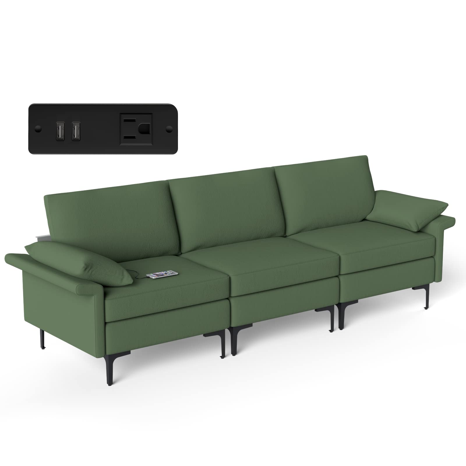 Giantex 3-Seat Sectional Sofa Couch, 100.5" L Convertible Sleeper with USB Port & Outlet
