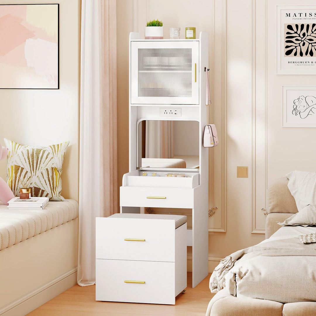 CHARMAID 3-in-1 Vanity Desk with Flip Top Mirror