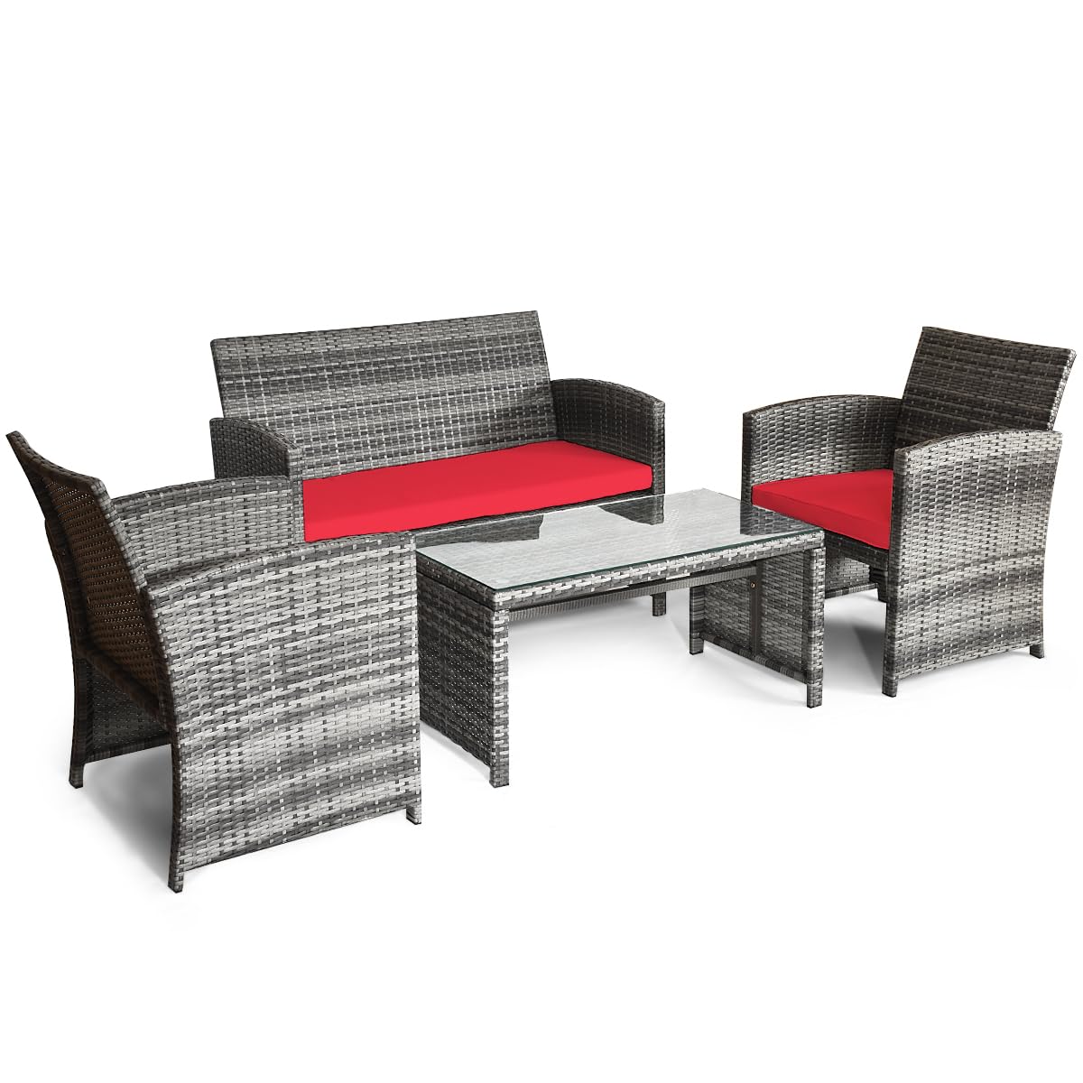 Giantex 4 Pc Rattan Patio Furniture Garden Lawn Sofa Cushioned Seat Mix Gray Wicker Conversation Sets